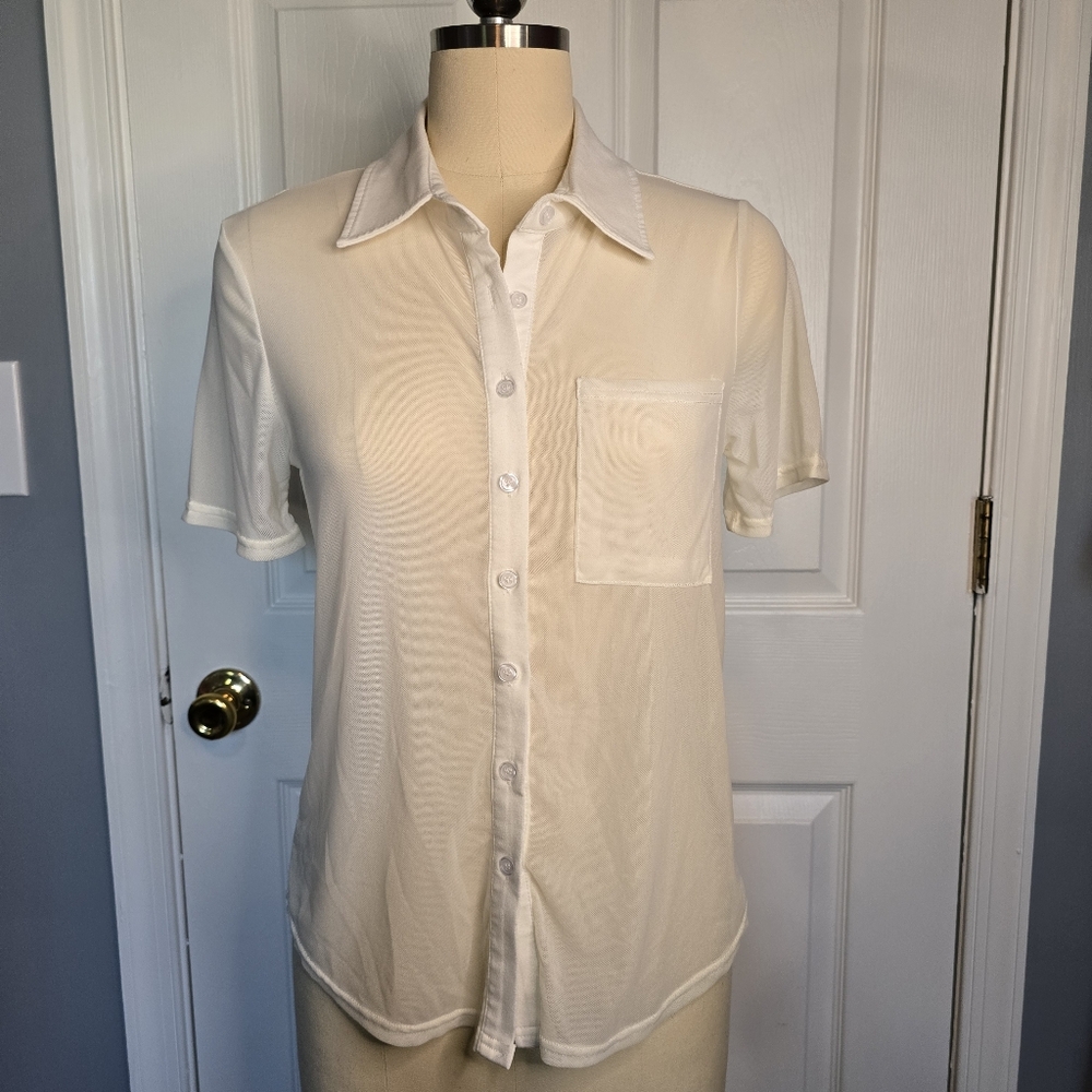 White Mesh Medium Women's Better Be short sleeve button-down